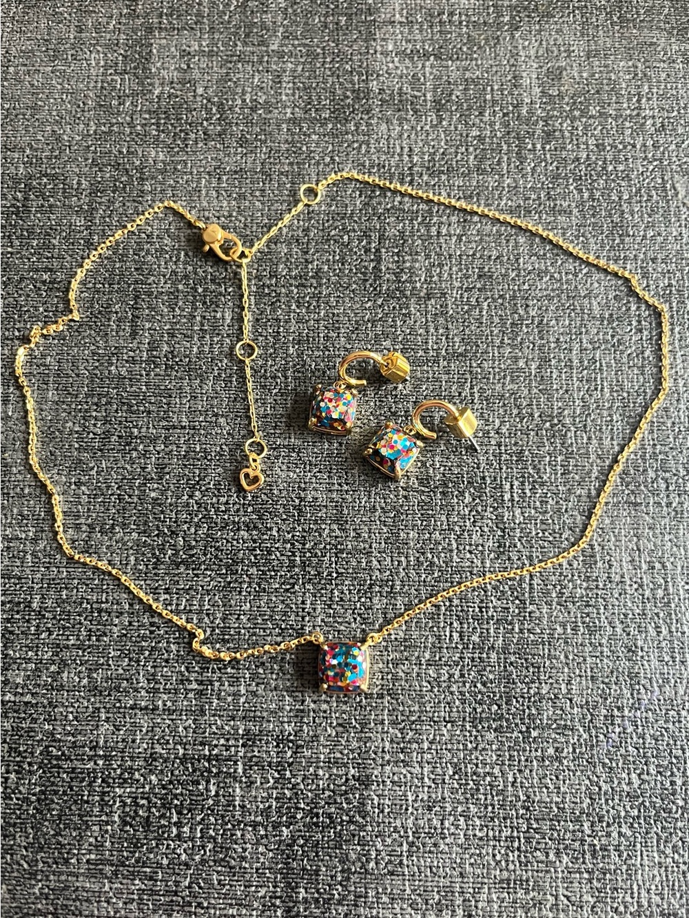 Kate Spade confetti necklace and huggie earrings